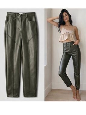 ARITZIA Wilfred Rebel Leather Pants - Olive / Army Green - Size O